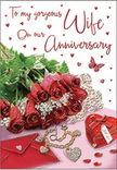 This anniversary card presents a vision of heartfelt celebration, as though someone in Bickley has paused to arrange their most meaningful tokens of love on a polished table. A lush spray of red roses sweeps across the design, each bloom full and velvety, glowing in rich shades from deep wine to bright cherry, with subtle highlights that make the petals appear kissed by morning dew. Delicate greenery curls around the flowers, its fresh green tones softening the intensity of the red and adding a sense of movement and life, like foliage glimpsed on a walk through nearby parks and tree-lined streets. Below the roses, a neatly folded envelope lies partially beneath the stems, suggesting a waiting message filled with affection and shared memories. Nearby, a heart-shaped locket, dainty strings of pearls, and jewel-like adornments rest in a relaxed yet intentional arrangement, their soft lustre catching the light in small, bright points. The background shimmers with romantic hues of ruby, blush pink, and warm ivory, punctuated by tiny hearts that seem to drift across the surface like confetti scattered after a toast. A single butterfly motif hovers near the flowers, adding a delicate, almost magical touch, as if capturing the flutter of anticipation before opening the card. Gentle lighting wraps the whole scene in a warm glow, reminiscent of an evening at home in Bickley, perhaps after a special dinner or a quiet stroll. The flowing, handwritten-style text woven through the design completes the picture, making the card feel personal, considered, and perfectly suited to celebrating enduring love and renewed promises.
